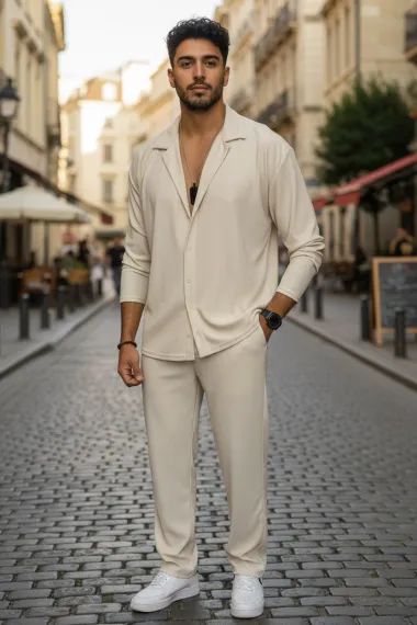 Trening barbati slim fit cream, Pantaloni + Bluza C400 31-1.3